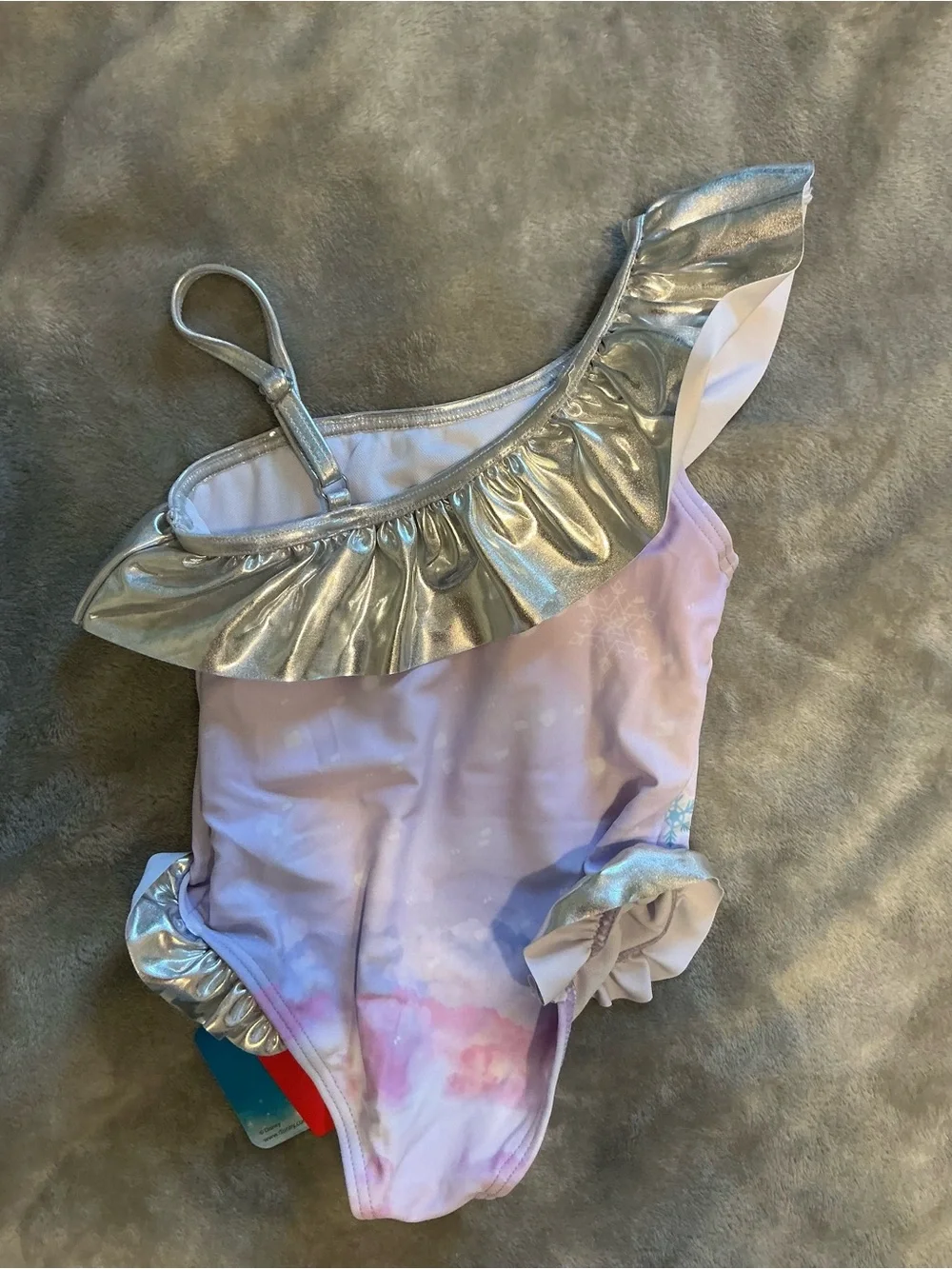 Disney Girls Lavender Elsa One-Piece Swim Suit with Silver Ruffle